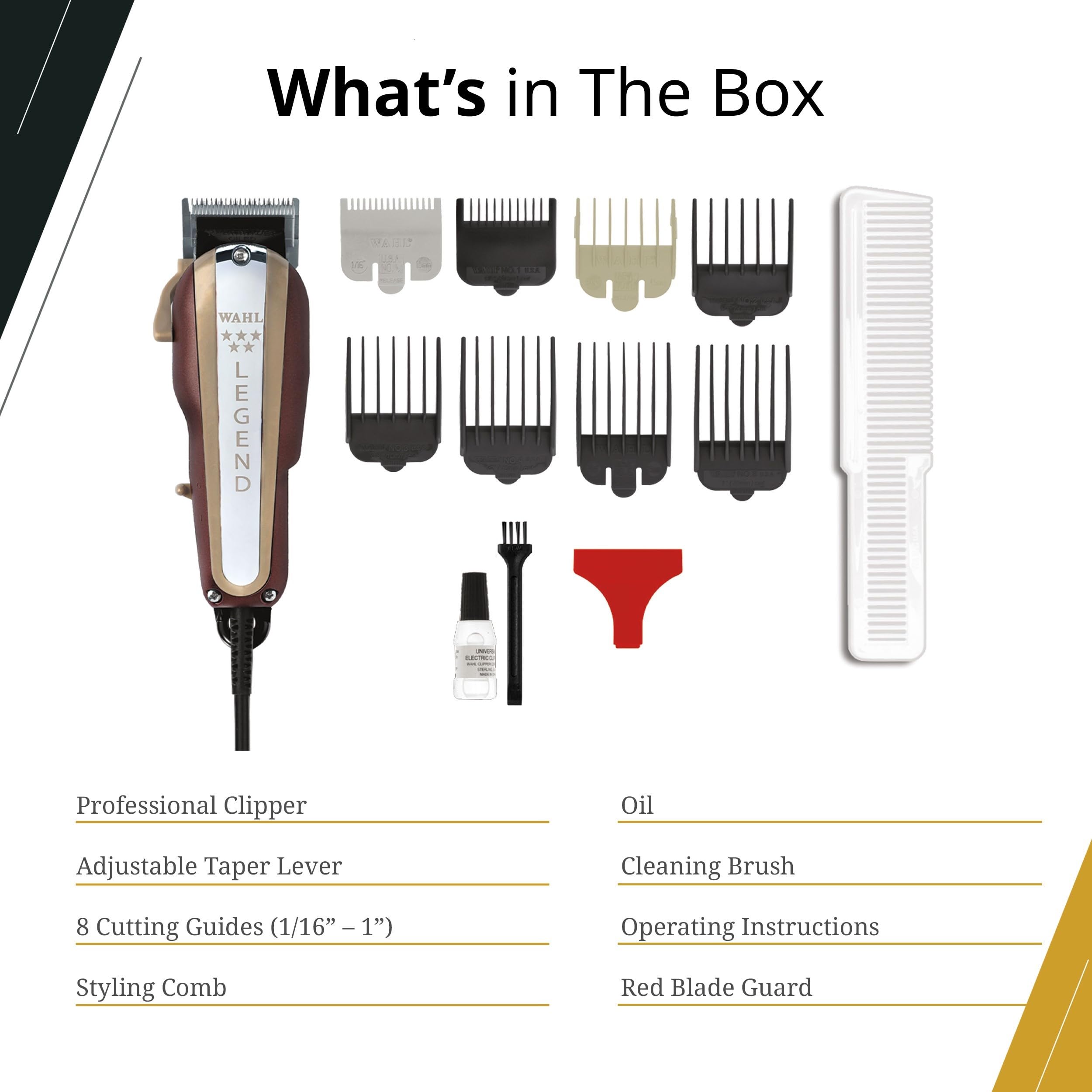 Wahl Professional 5 Star Legend clipper with 8 cutting guides for versatile lengths.