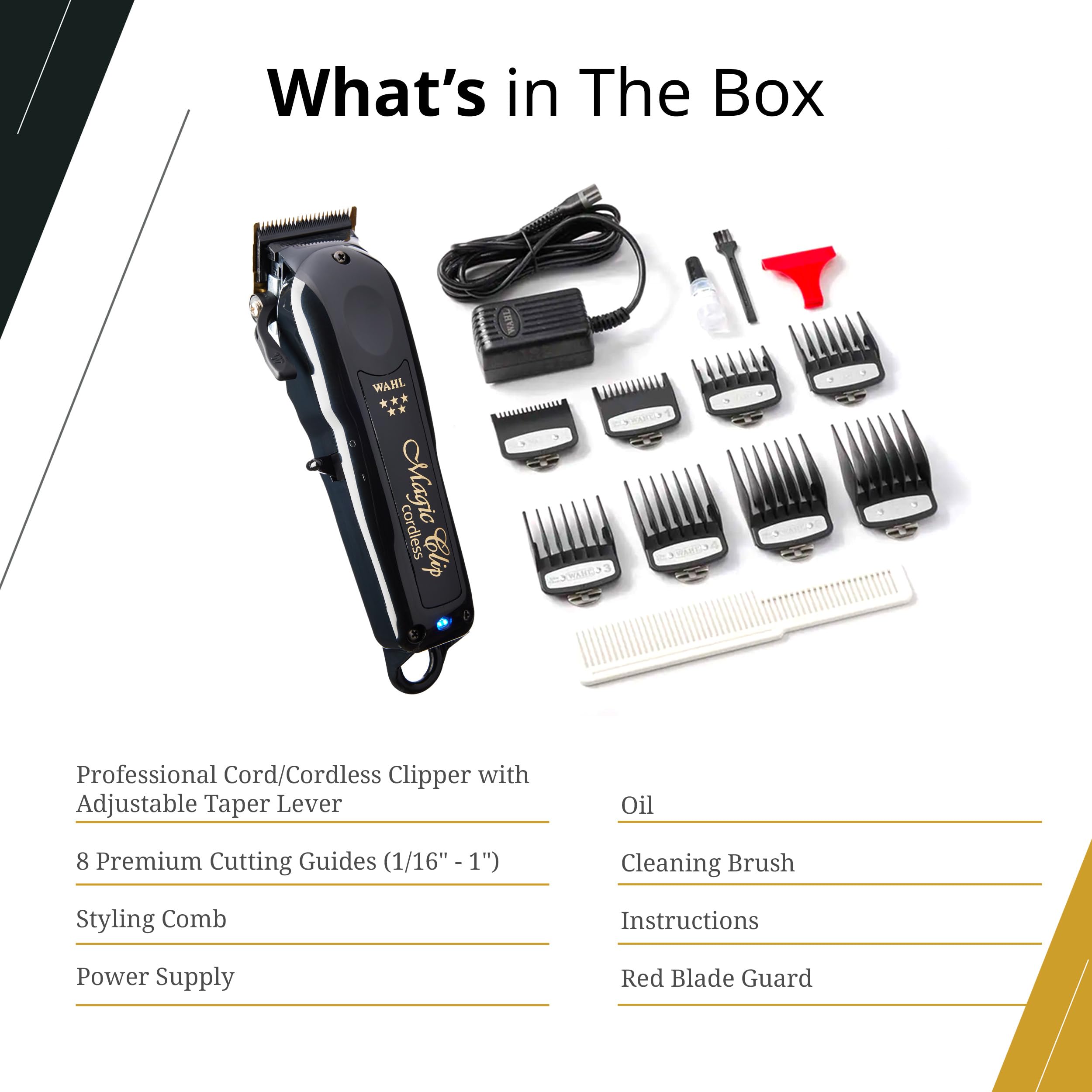 Wahl Magic Clip complete grooming kit with attachments and oils for ready-to-use setup.