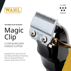 Wahl Professional 5 Star Magic Clip V9000 motor delivers steady power for crisp cuts.
