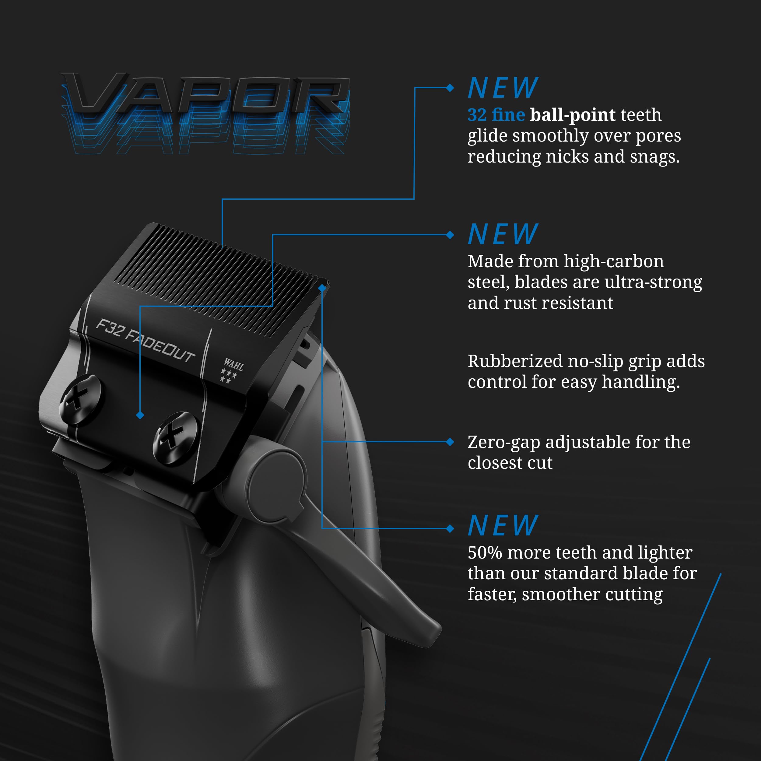 Wahl Professional 5-Star Vapor clipper brushless motor delivers consistent power up to 8000 RPM