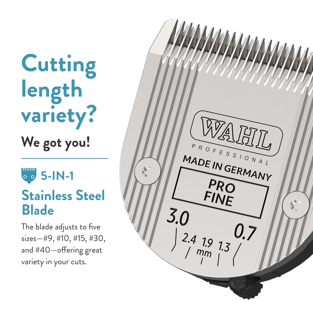 Wahl Professional Animal blade fits dogs, cats, and horses for smooth finishes.