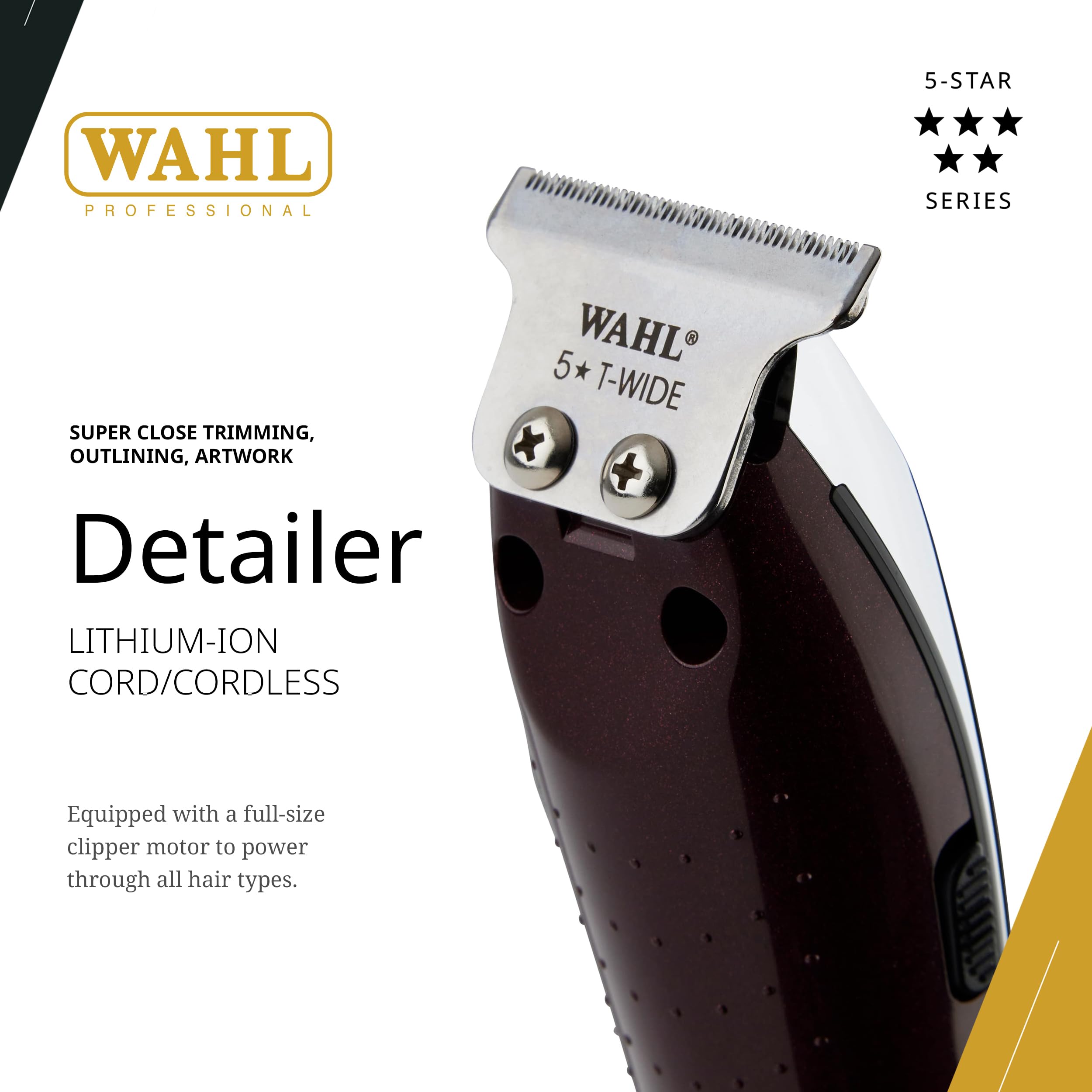 Wahl Professional cordless detailer Li T close-up blade for ultra-precise lines.