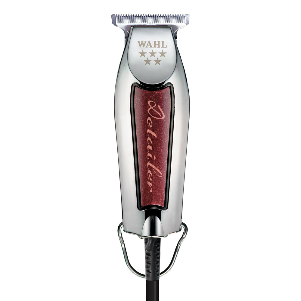 Wahl Professional Detailer Trimmer burgundy close-up shows precise T-blade trimming for clean lines