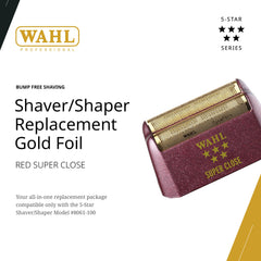 Wahl Professional gold foil closeup highlighting hypoallergenic material for sensitive skin.