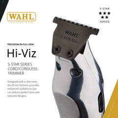 Wahl Professional Hi-Viz Trimmer DLC-coated wide T-blade closeup for durable performance