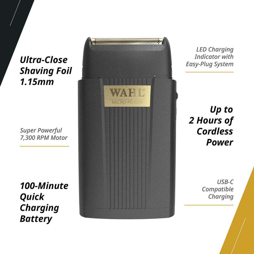 Wahl Professional Micro Power Shaver USB-C charging scene shows quick, convenient recharging