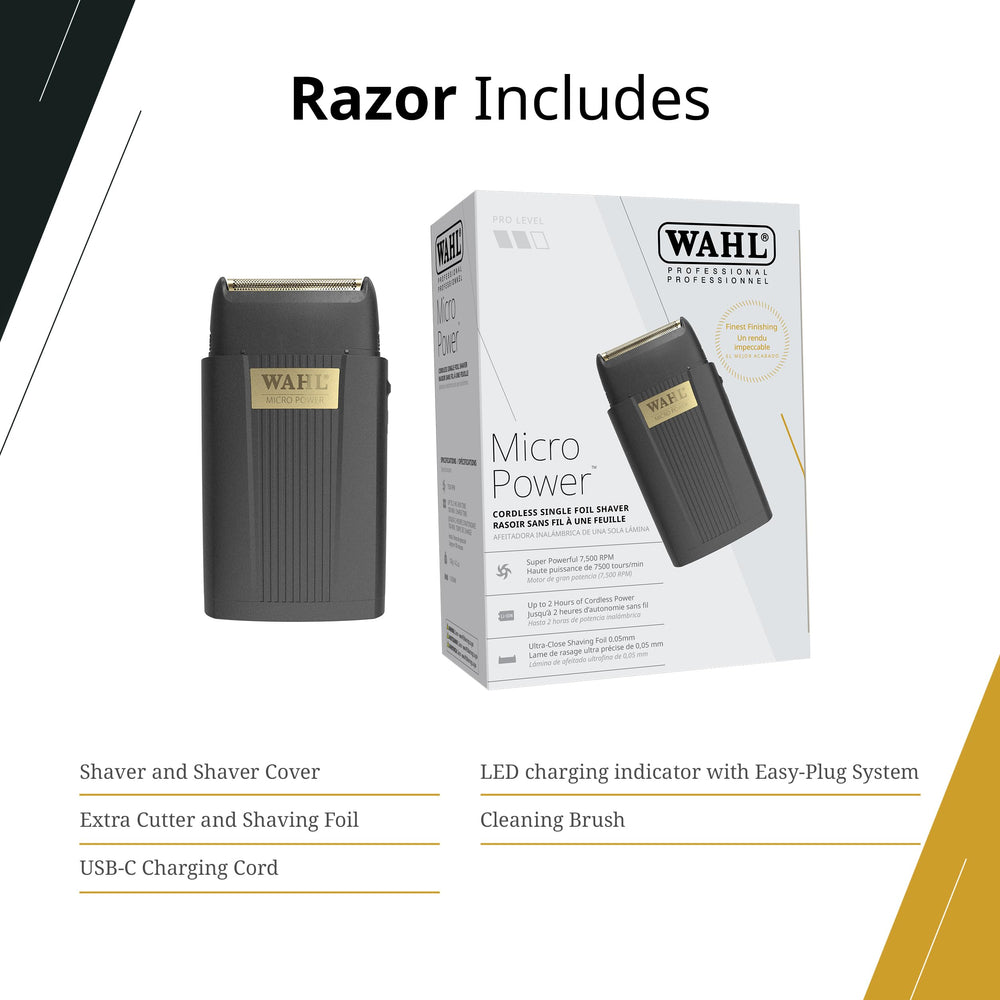 Wahl Professional Micro Power Shaver in-use near neckline captures clean, seamless blends