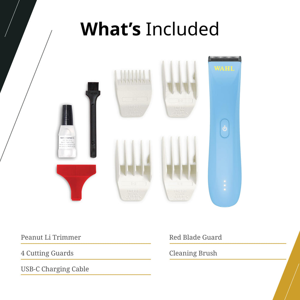 Wahl Professional Peanut Li cordless trimmer blue compact design fits travel kits and gym bags.