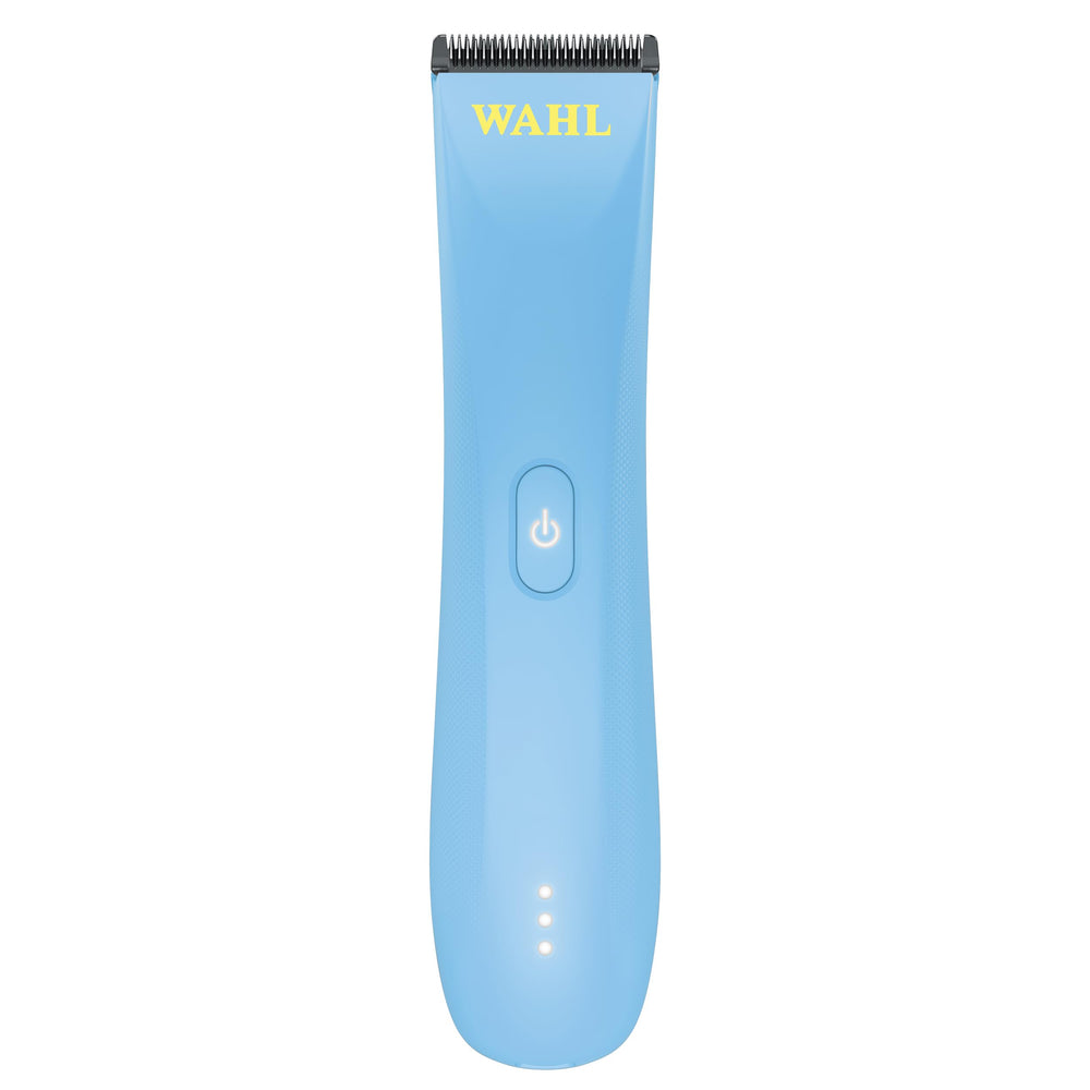 Wahl Professional Peanut Li cordless trimmer blue front view shows compact design for precise trimming.
