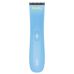 Wahl Professional Peanut Li cordless trimmer blue front view shows compact design for precise trimming.