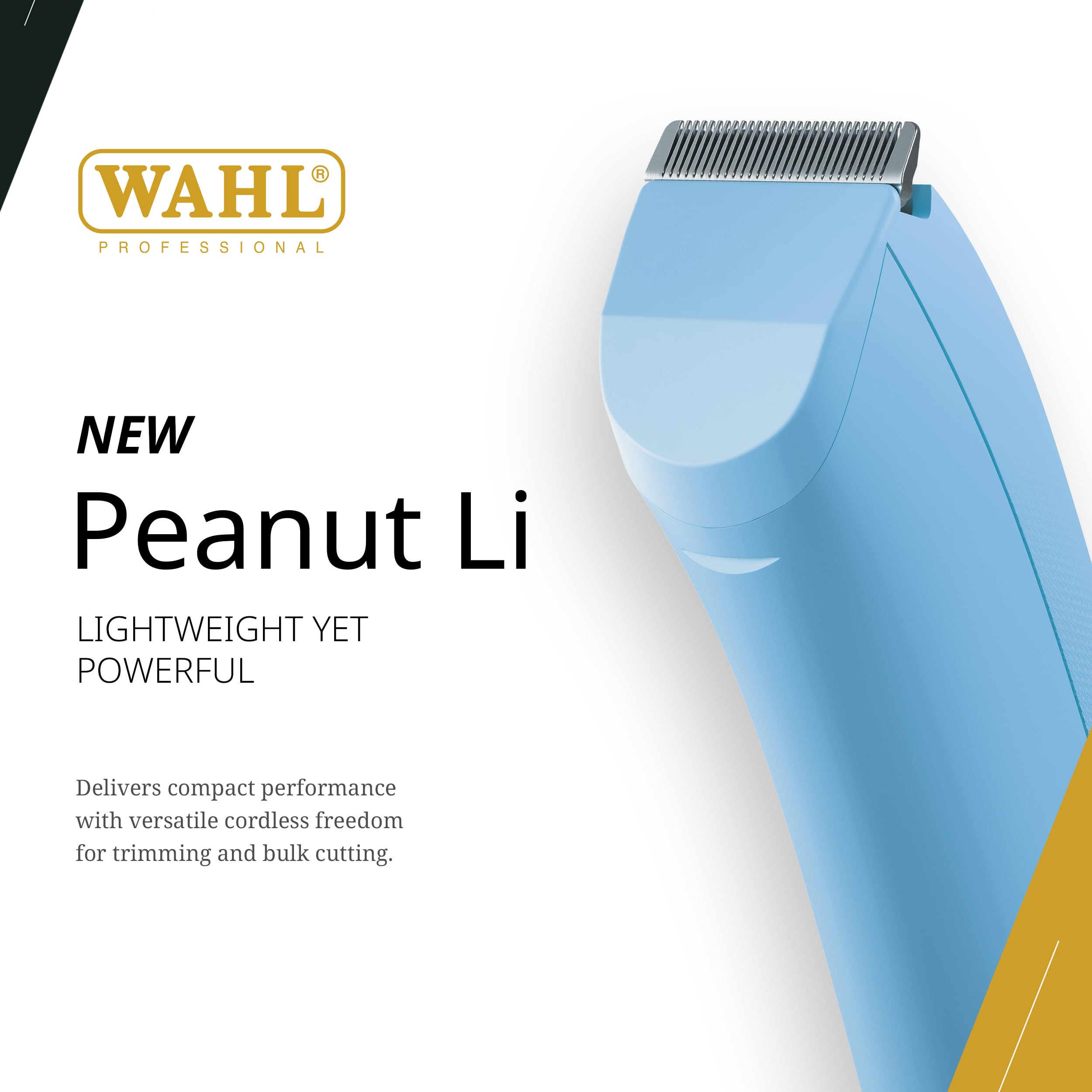 Wahl Professional Peanut Li cordless trimmer blue side angle highlights effortless maneuverability in tight spots.