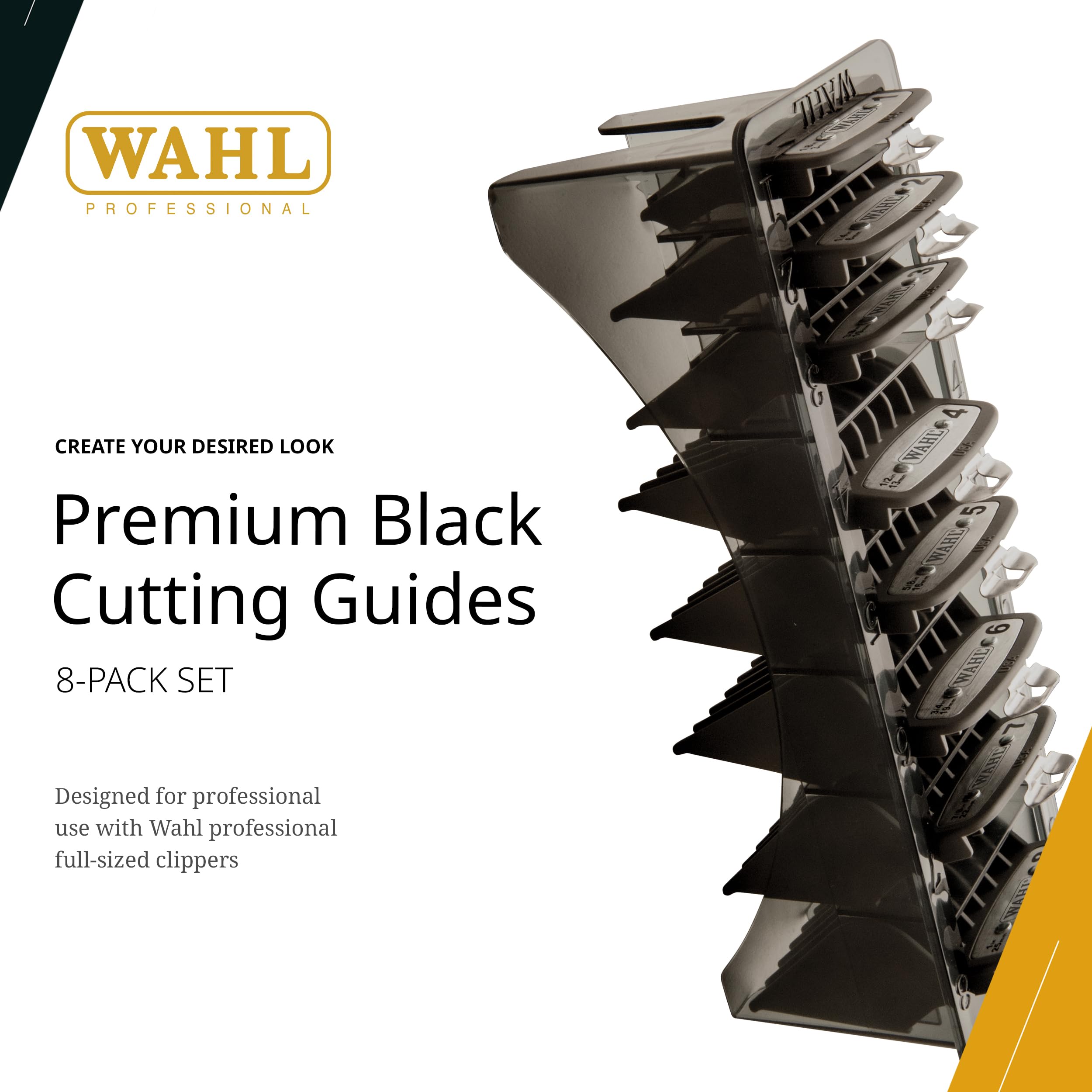 Wahl Professional premium cutting guides secure metal clips for reliable retention during haircutting.