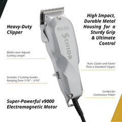 Wahl Professional Senior Clipper blade assembly highlights precision cutting for tapering and blending.