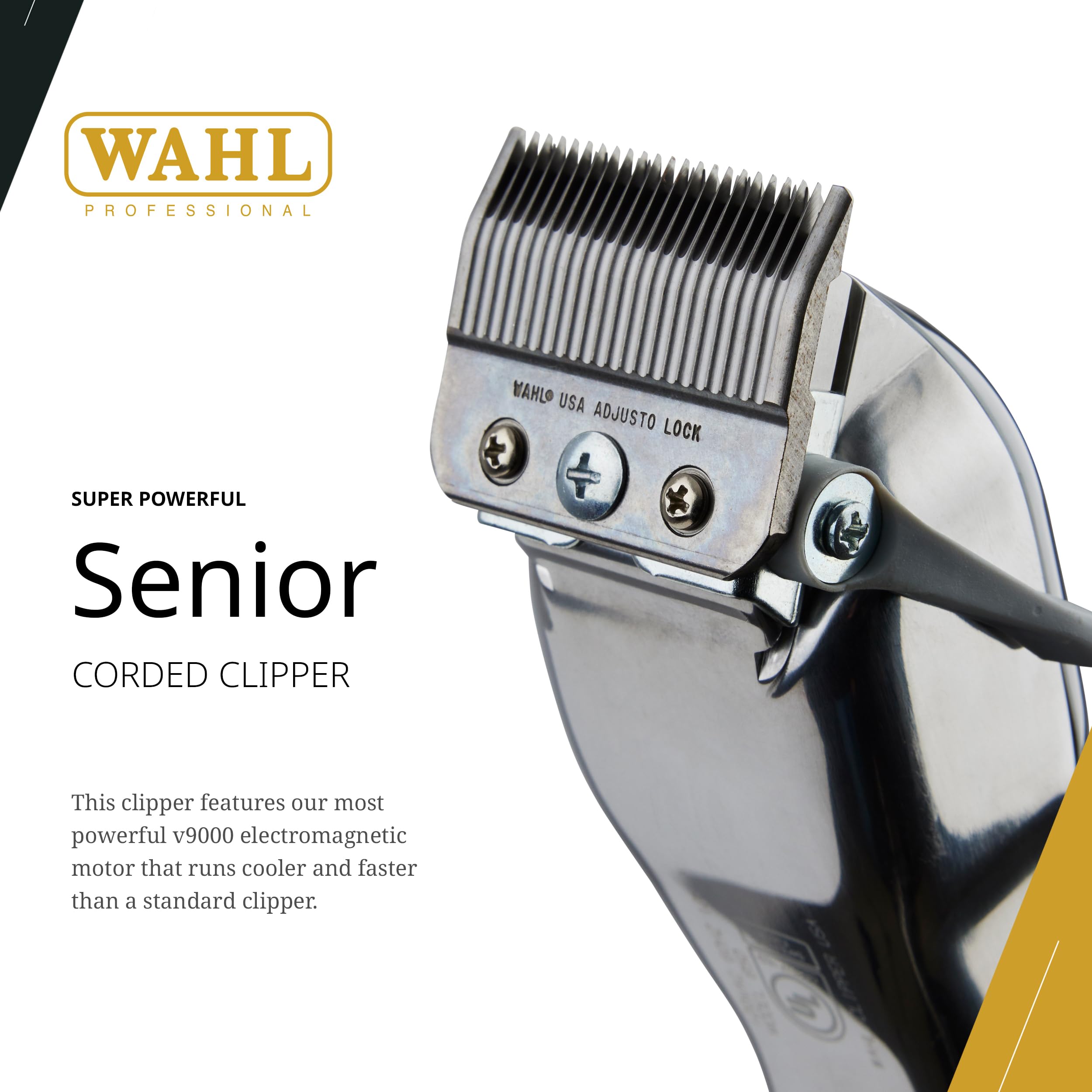 Wahl Professional Senior Clipper closeup metal design emphasizes rugged build for heavy-duty use.