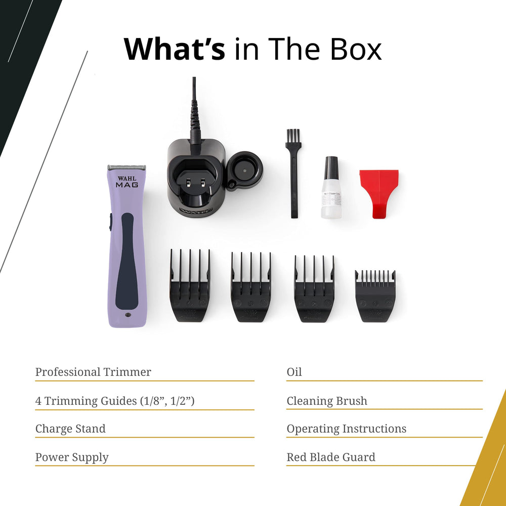 Wahl Professional Sterling MAG cordless trimmer includes four trimming guides for versatile cuts