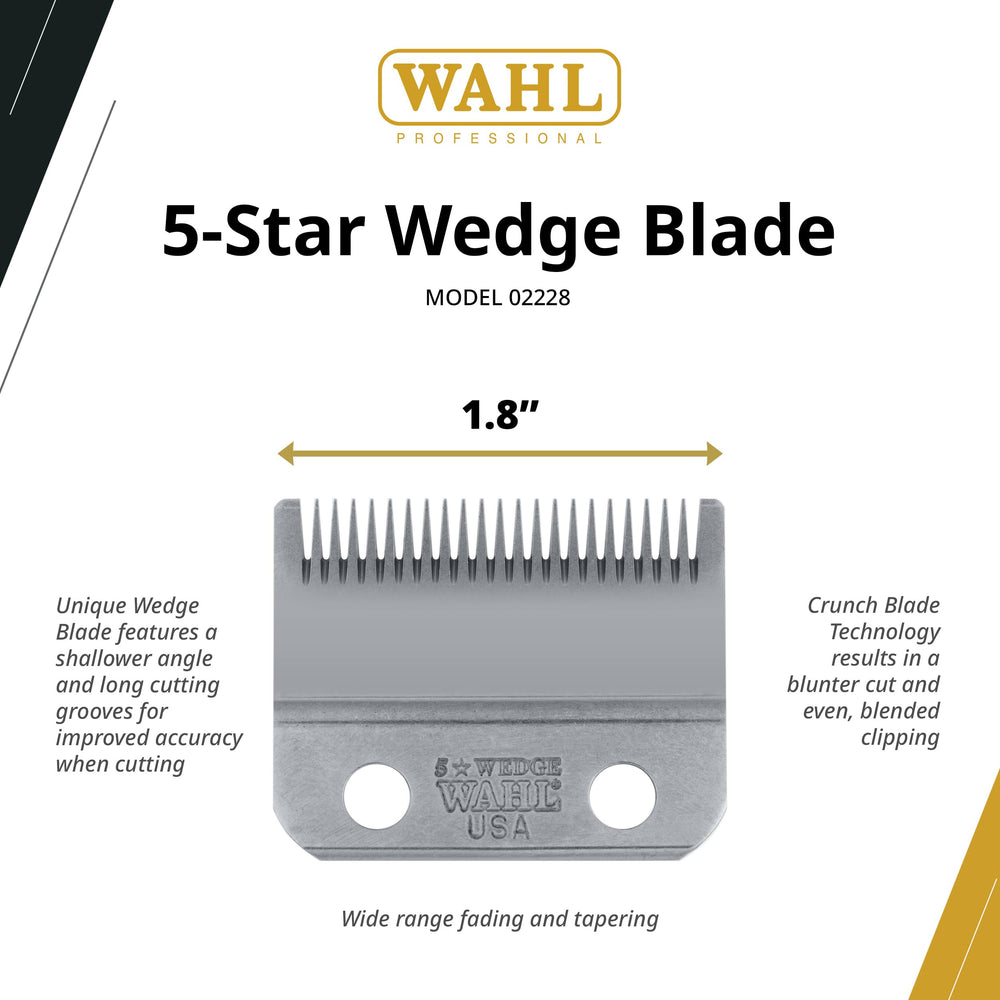 Wahl Professional Wedge Blade stainless steel surface indicating durability and reliability.