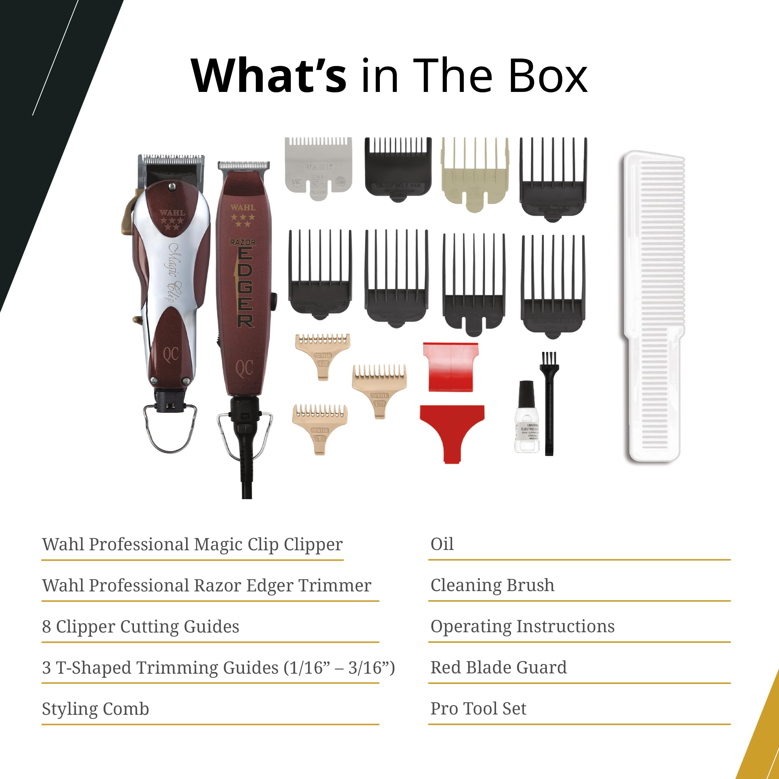 Wahl Unicord attachment combs enable various hair lengths.