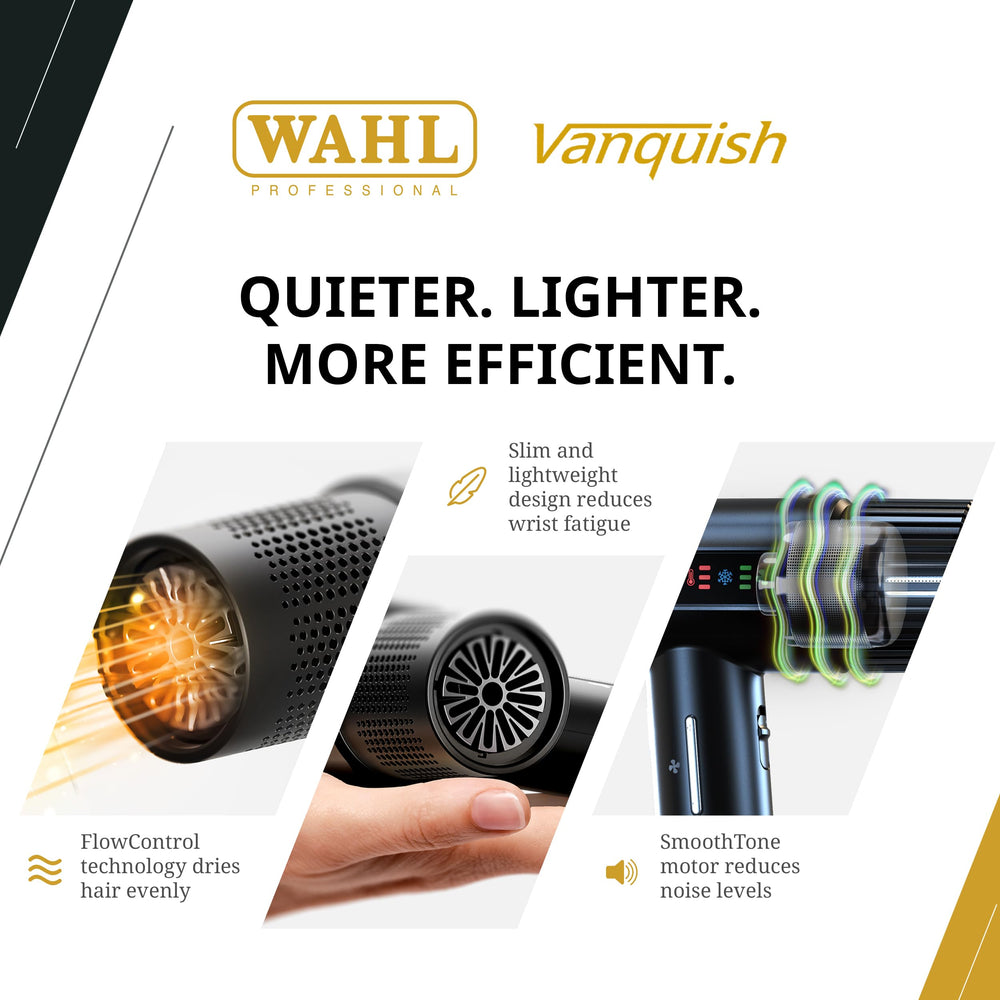 Wahl Vanquish dryer LED screen displays heat and speed for precise control