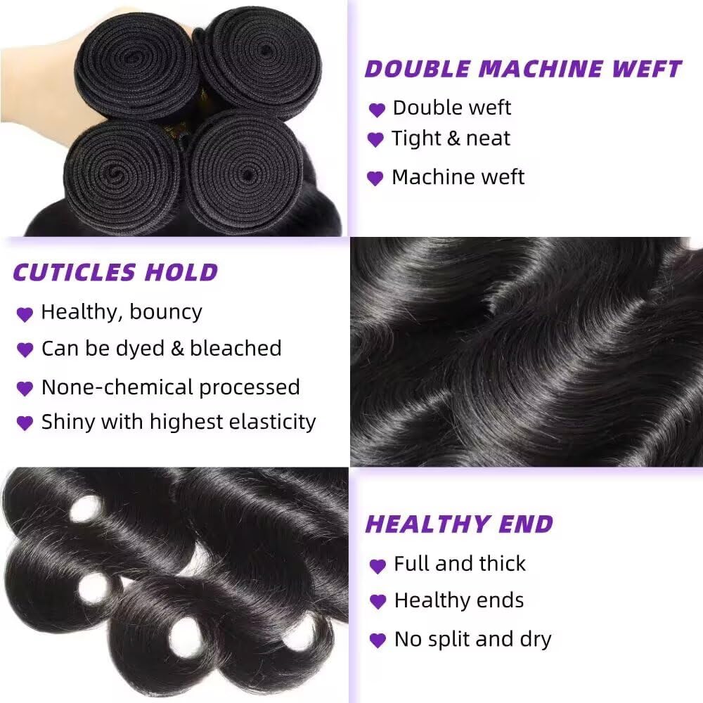 WAITWO 12A hair bundles 24 inch body wave natural black ideal for color matching