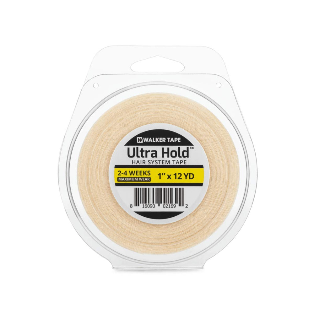 Walker Tape Ultra Hold roll close-up shows clear, flexible adhesive for strong, long-lasting hold.