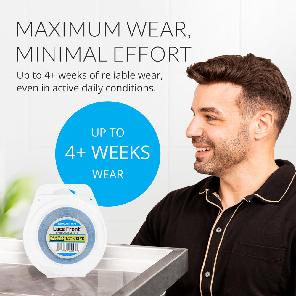 Walker Tape WKR-LF-M3 flexible-application tape demonstrates everyday wig use.
