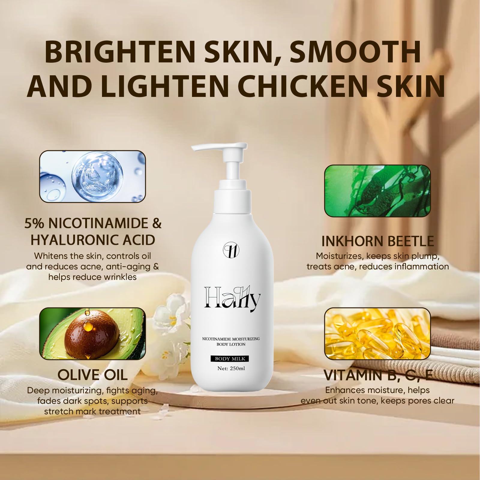 Wanciment Niacinamide White Body Lotion being massaged on forearm for daily hydration.