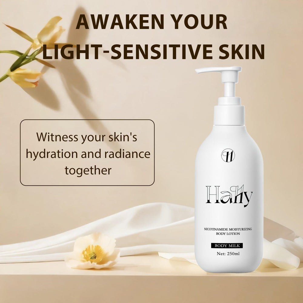 Wanciment Niacinamide White Body Lotion pump close-up showing creamy, fast-absorbing hydration.