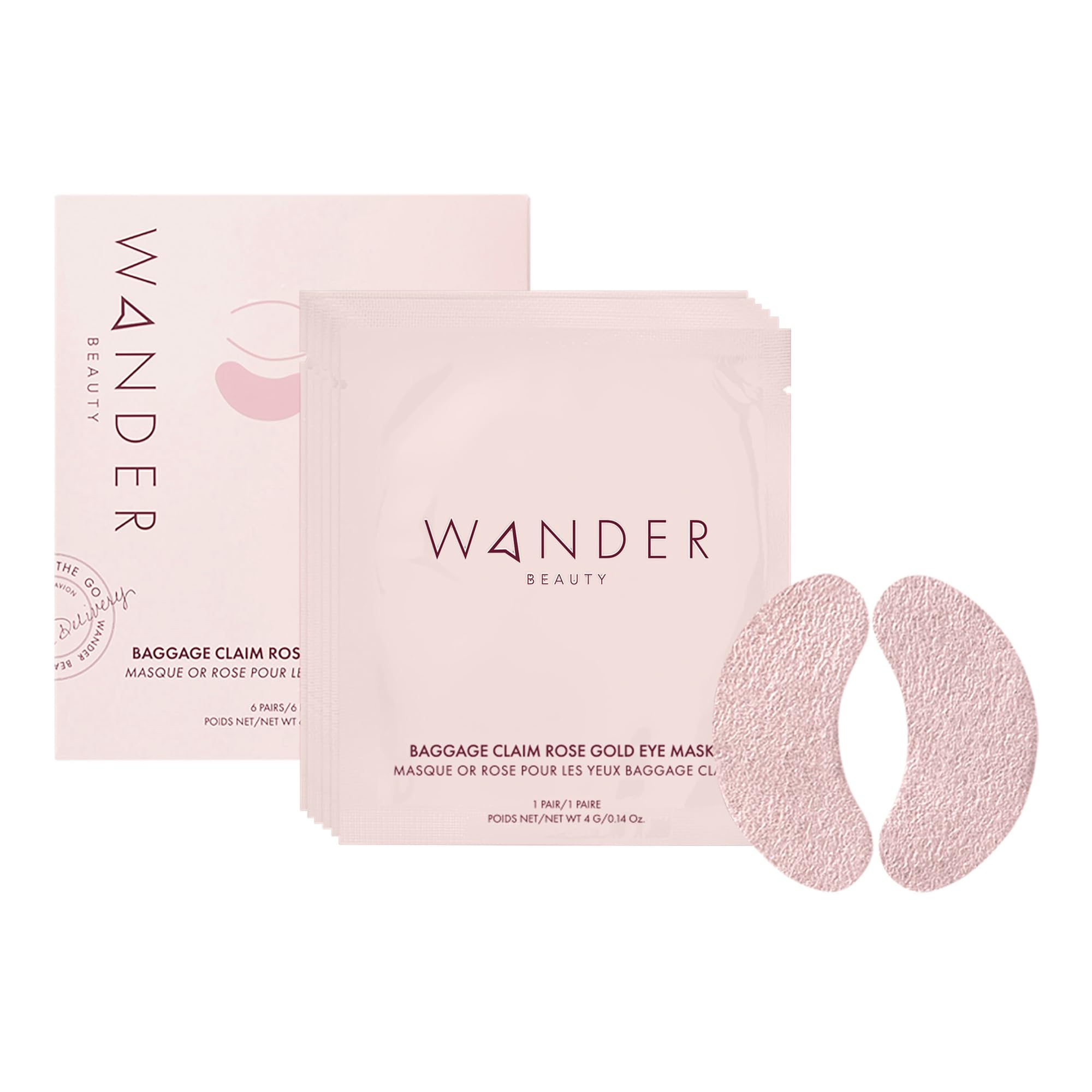 Wander Beauty Baggage Claim eye patch closeup with rose-gold foil for brightening and hydration.
