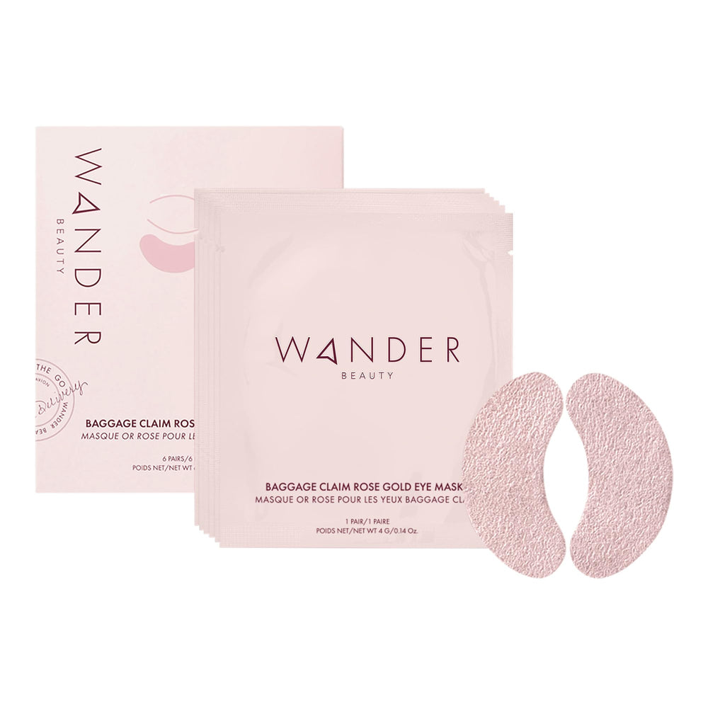 Wander Beauty Baggage Claim eye patch closeup with rose-gold foil for brightening and hydration.