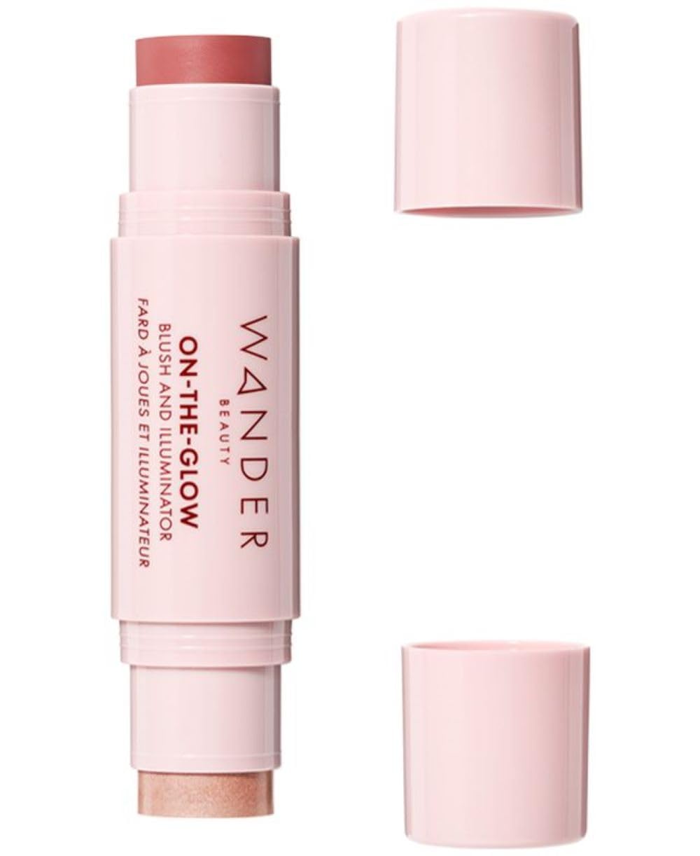 Wander Beauty On-the-Glow blush-illuminator swatch for natural cheek color with luminous glow.