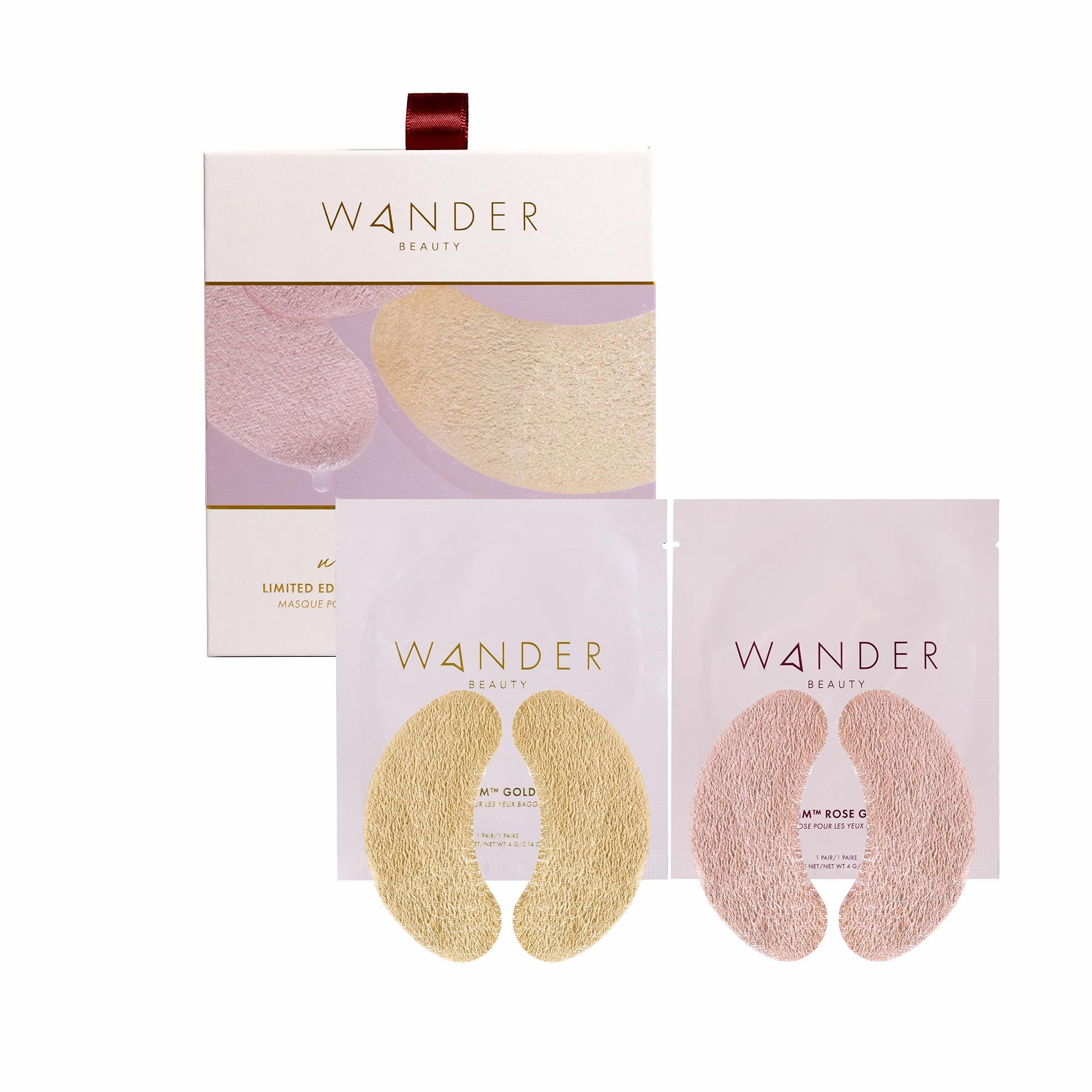 Wander Beauty Winter Glow Kit gold eye mask pair for depuffing and brightening.