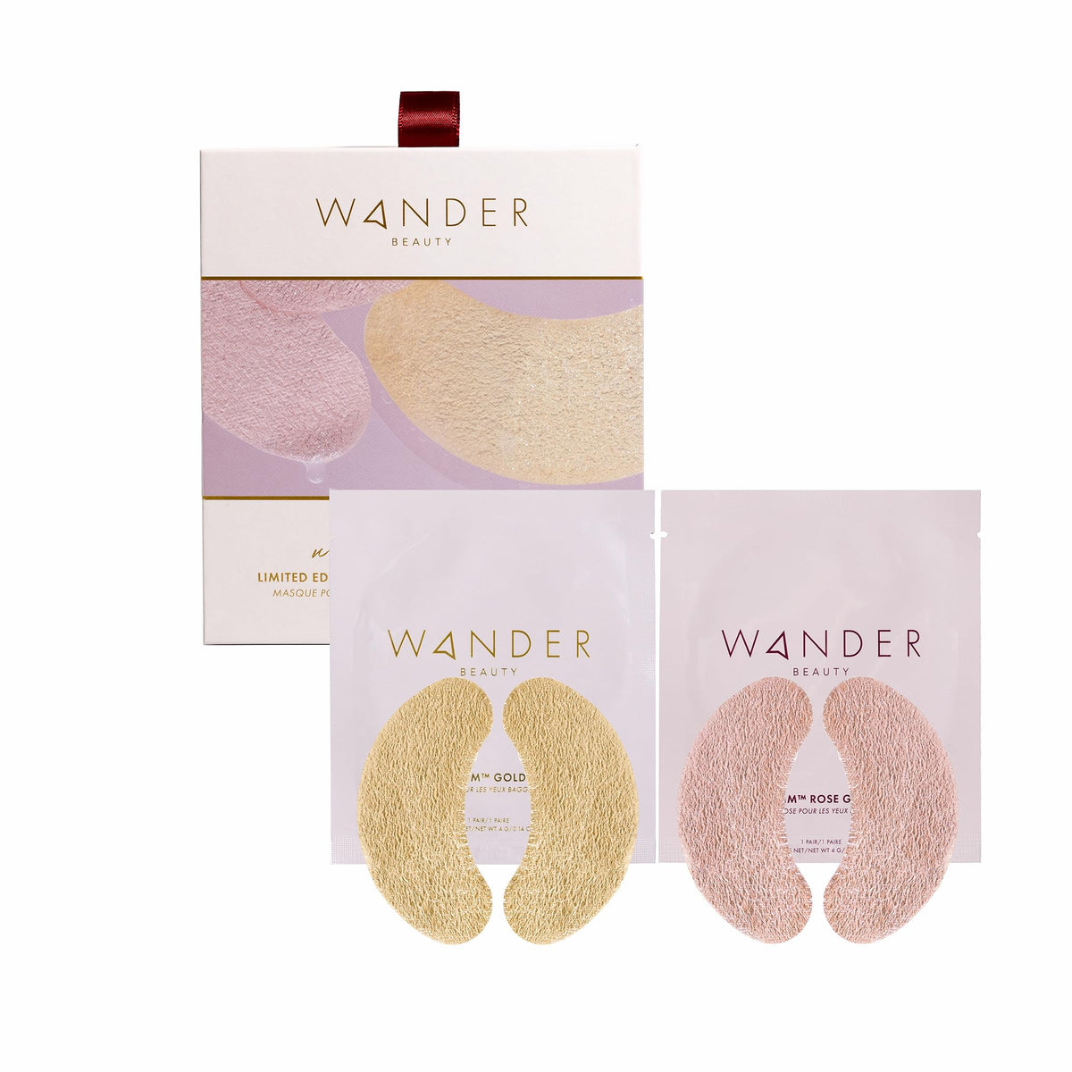 Wander Beauty Winter Glow Kit gold eye mask pair for depuffing and brightening.