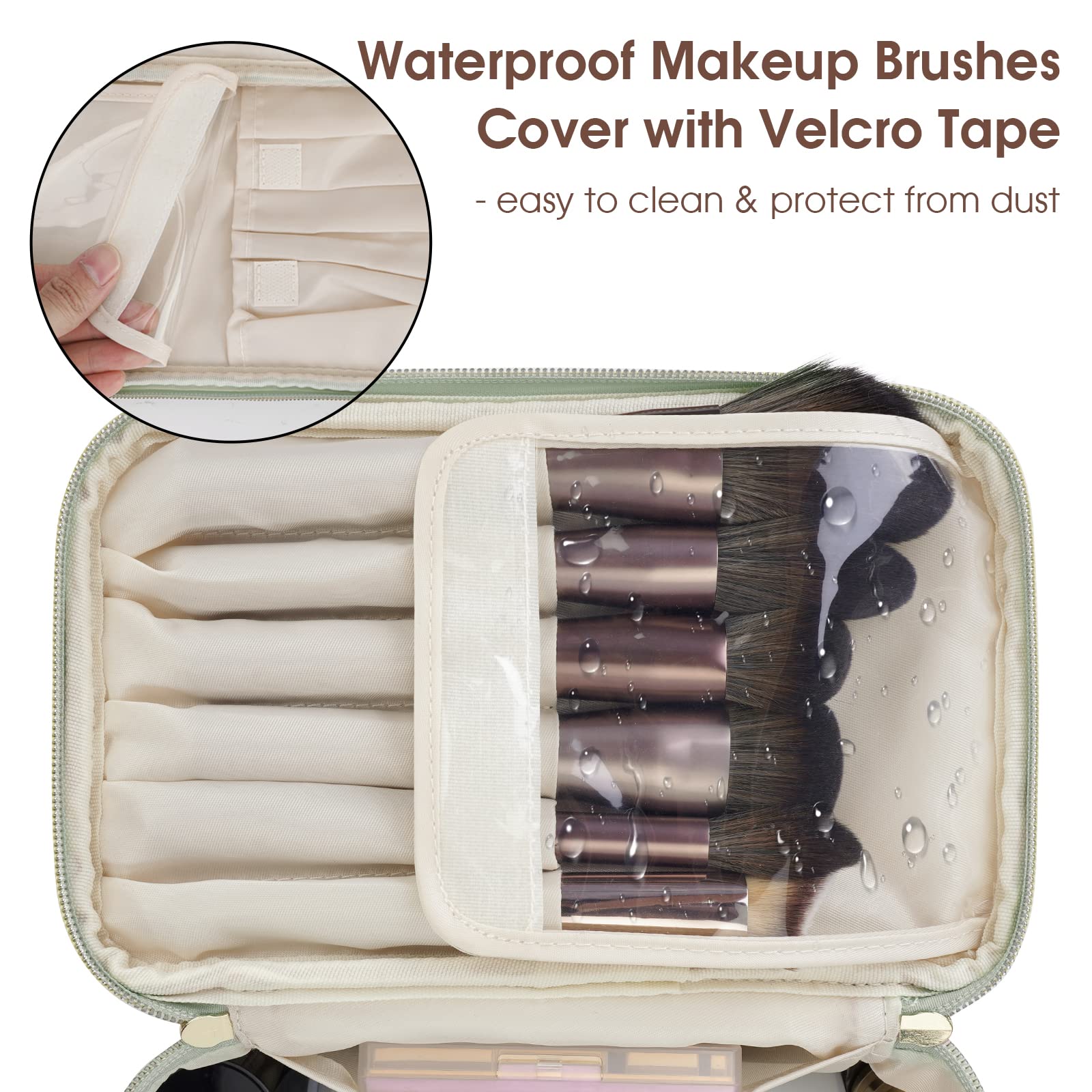 Wandering Nature makeup bag brush compartment keeps brushes organized and protected during travel