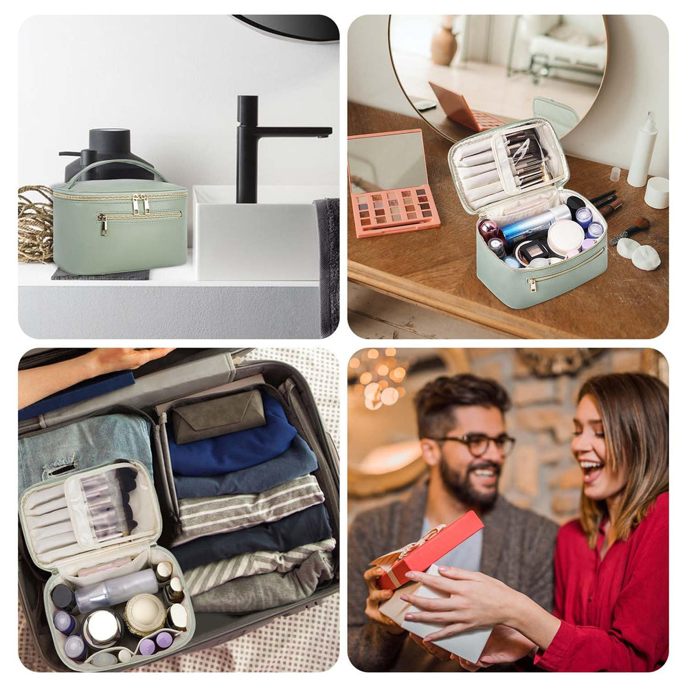 Wandering Nature makeup bag in use with travel size products