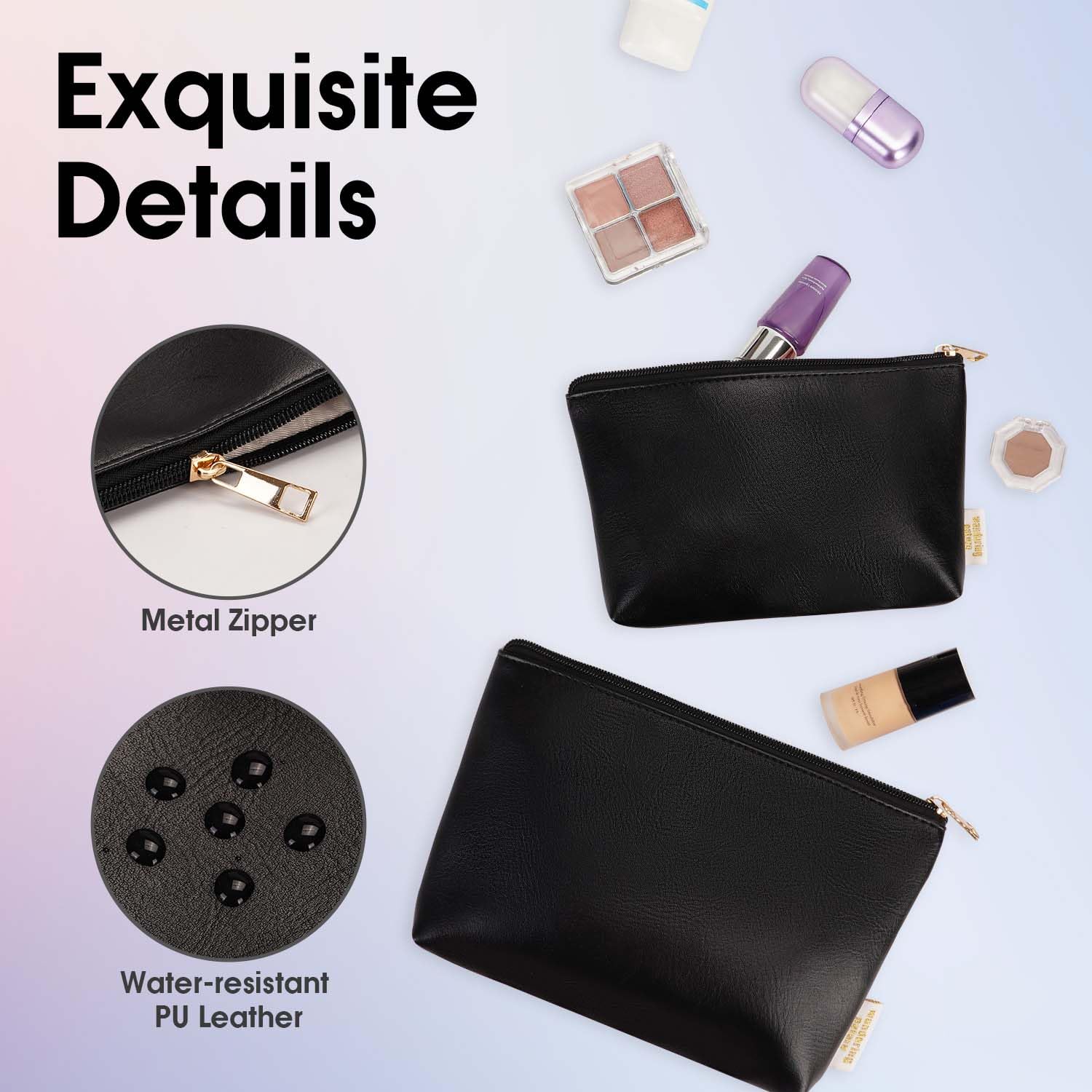 Wandering Nature makeup bag large opening with zipper for quick, easy access to cosmetics.