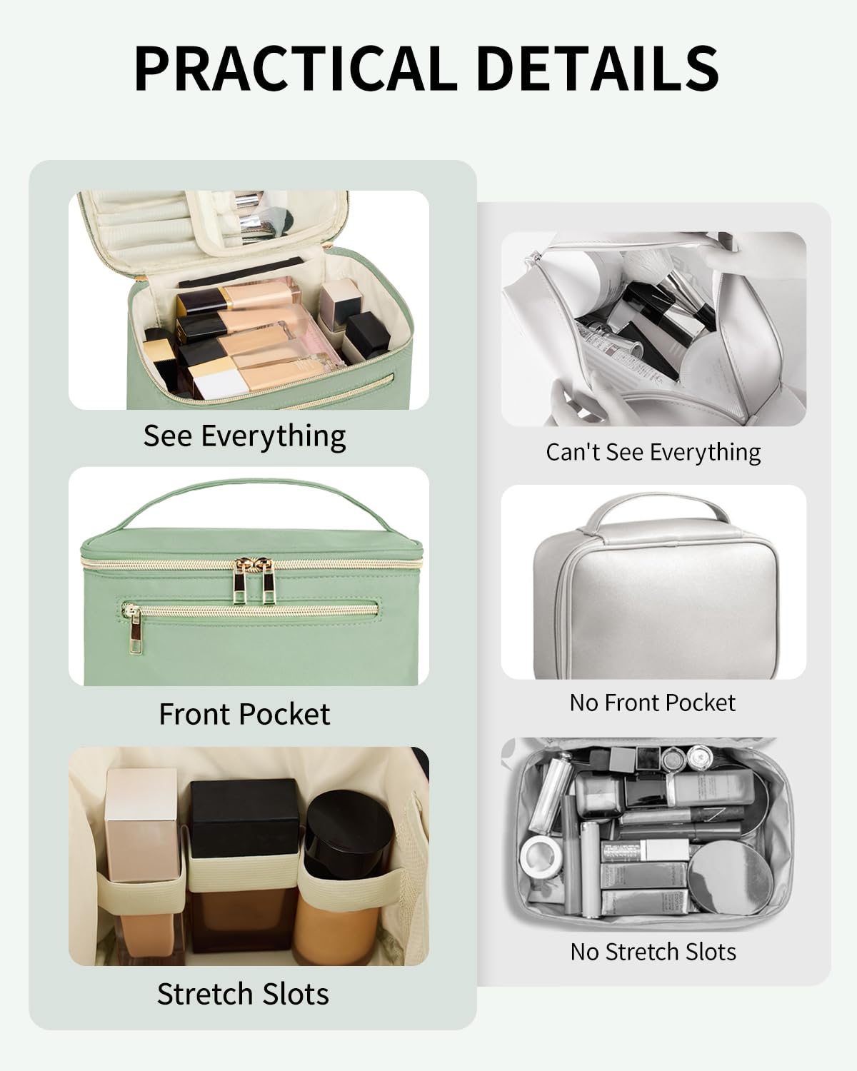 Wandering Nature interior organization shows elastic cords and pockets for cosmetics.