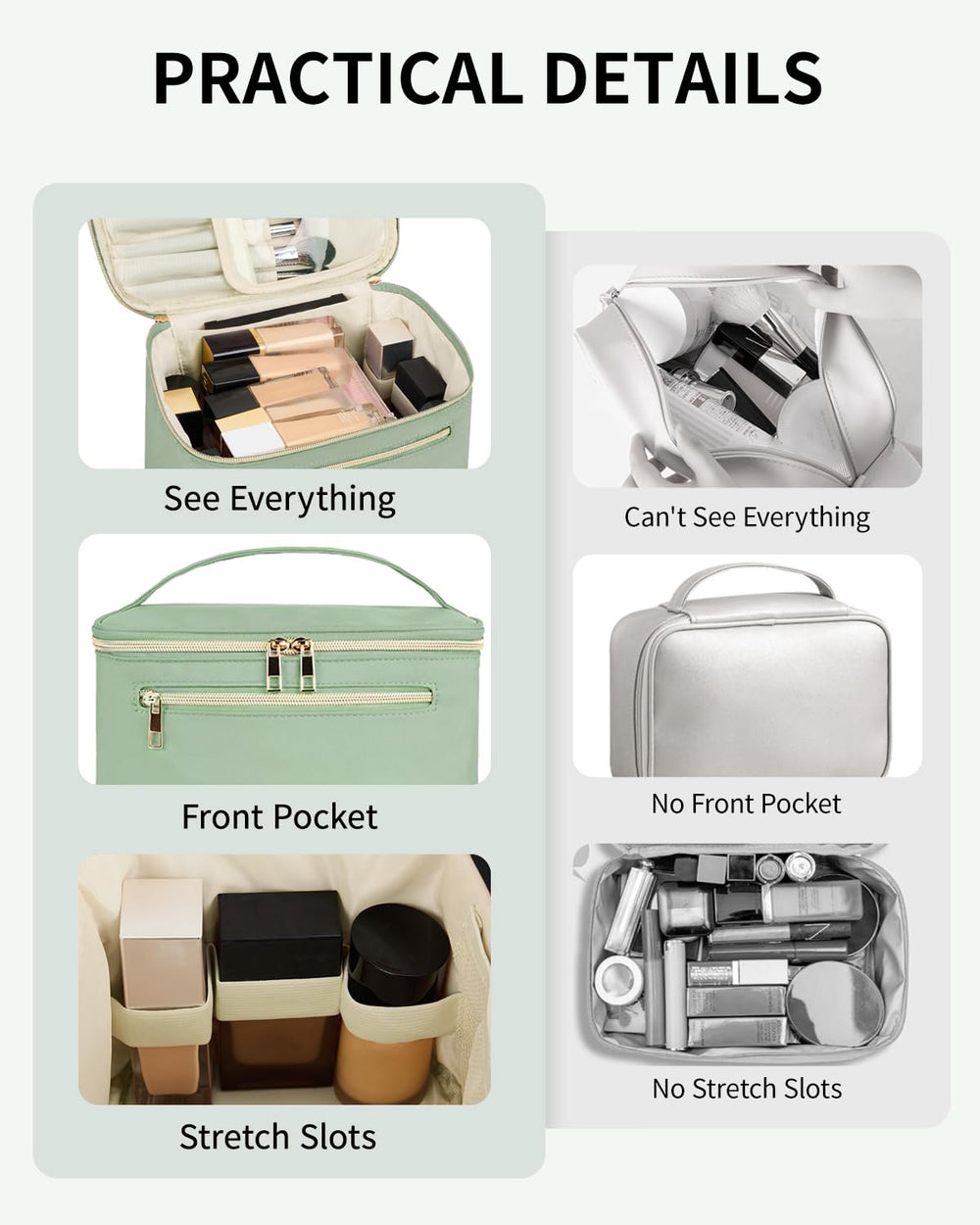 Wandering Nature interior organization shows elastic cords and pockets for cosmetics.