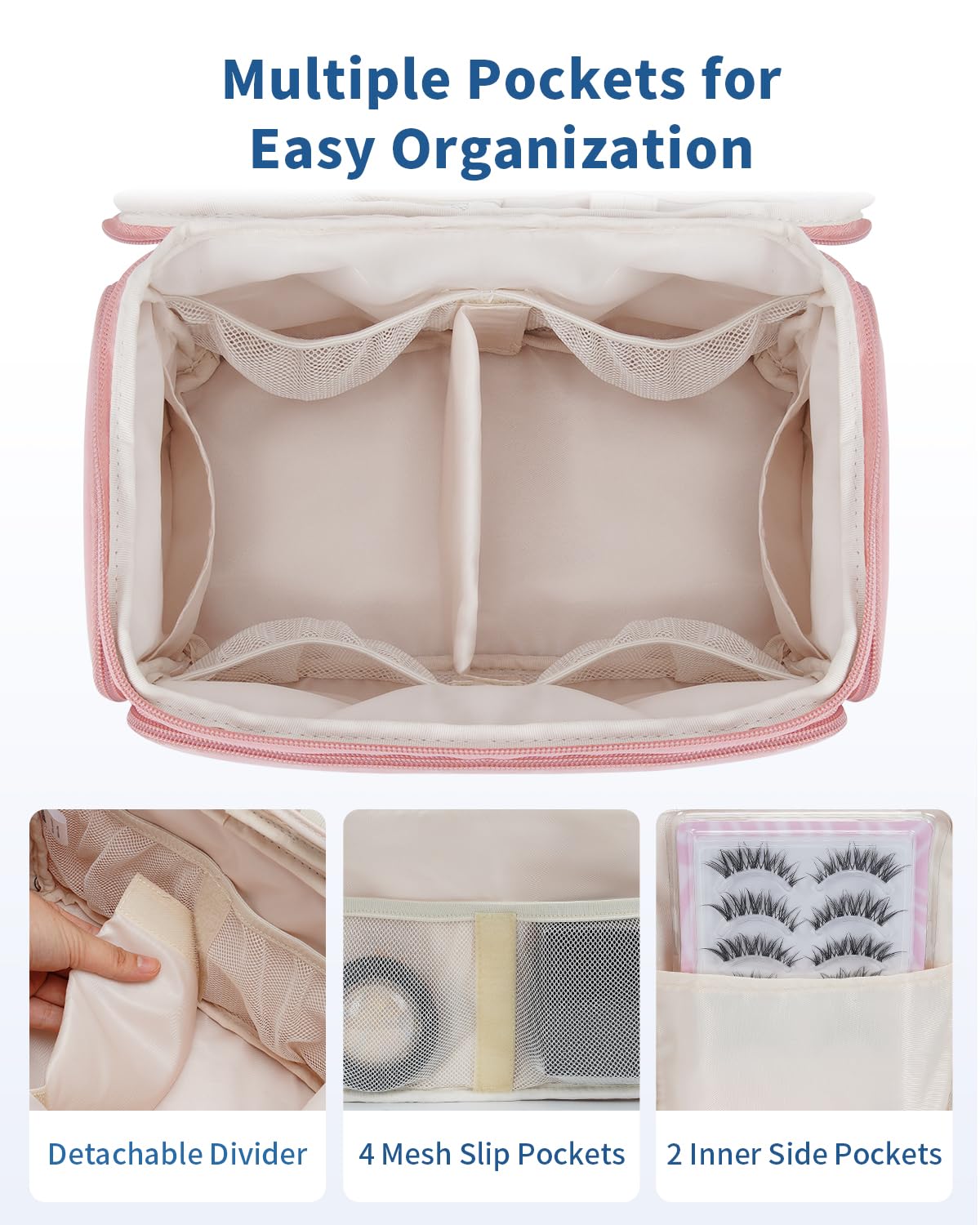 WANDF dusty pink bag with organized pockets for cosmetics and care items