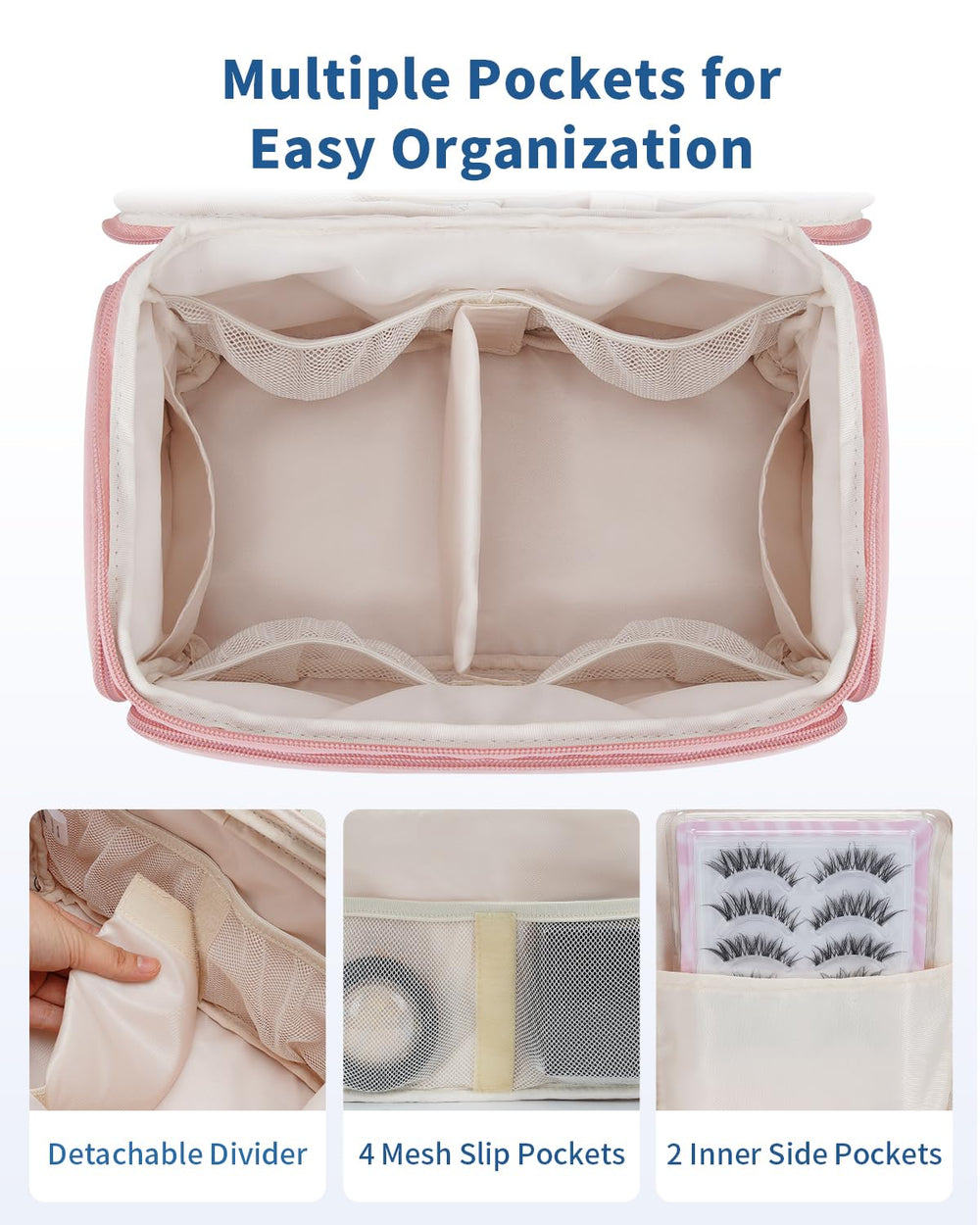 WANDF dusty pink bag with organized pockets for cosmetics and care items