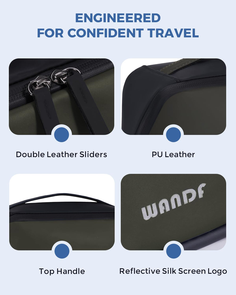 WANDF army green color delivers a modern, versatile travel aesthetic.