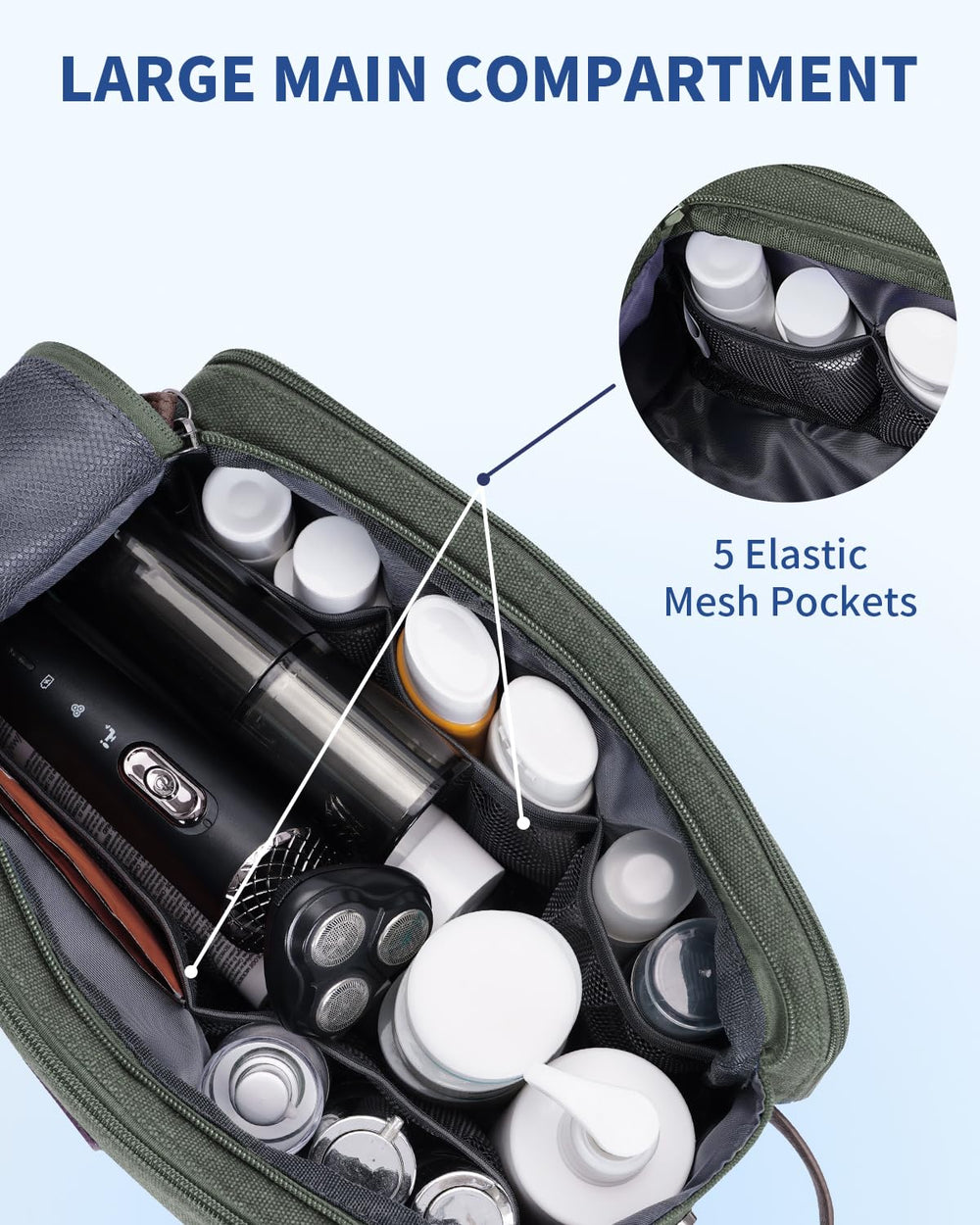WANDF Toiletry Bag Back pocket with elastic loops secures toothbrushes.