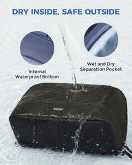 WANDF center damp compartment keeps towels and shaving kits separate.