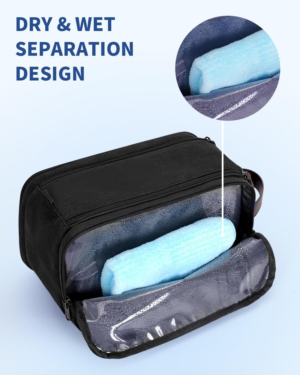 WANDF toiletry bag dual zippers enable quick, full-access packing.