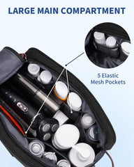 WANDF toiletry bag flat-open layout shows generous main compartment.