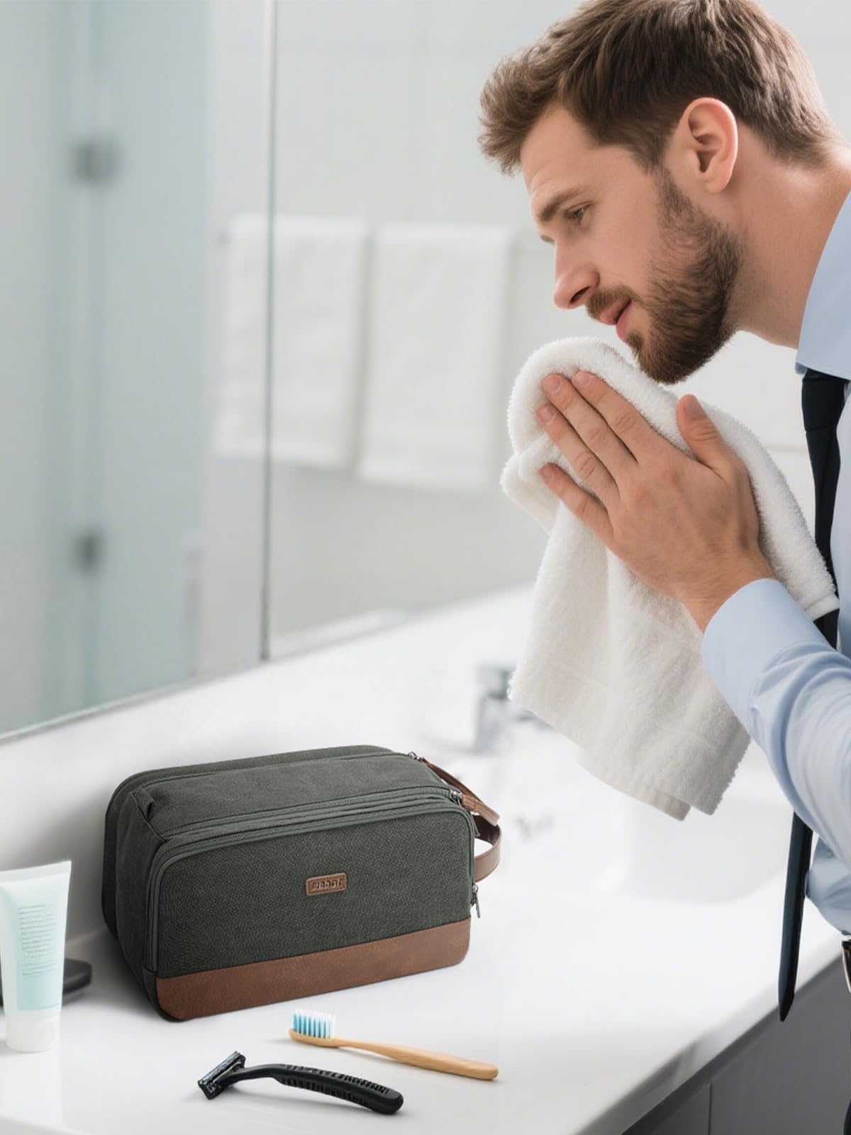 WANDF Toiletry Bag Large opened shows main compartment for quick access.