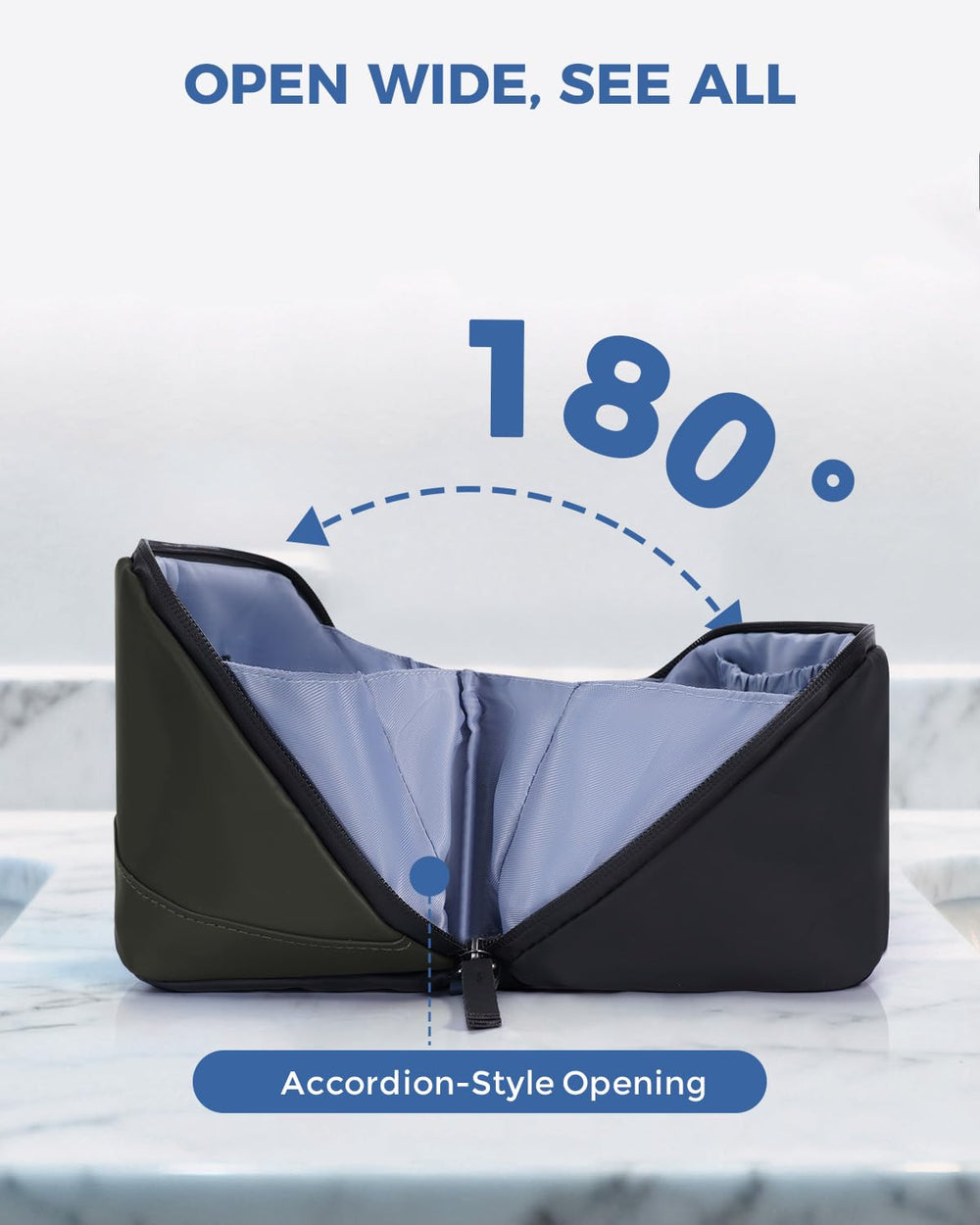 WANDF main compartment fits bottles and an electric shaver with neat organization.