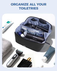 WANDF Toiletry Bag main compartment fits daily bottles and an electric shaver