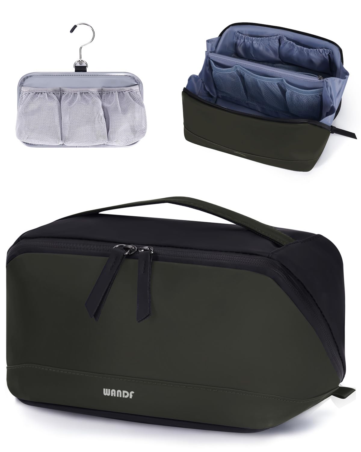 WANDF Toiletry Bag with detachable hanging pouch for fast access while traveling.