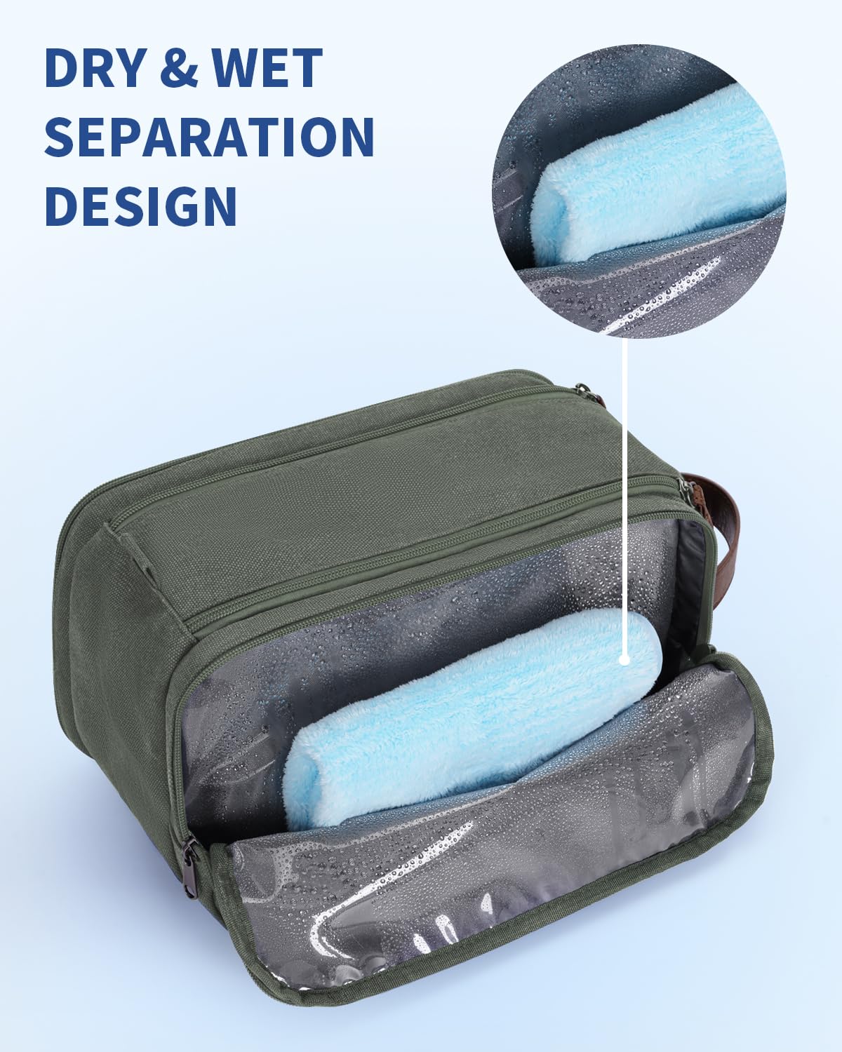 WANDF Toiletry Bag Wet pocket illustrates damp-dry separation for tidy packing.