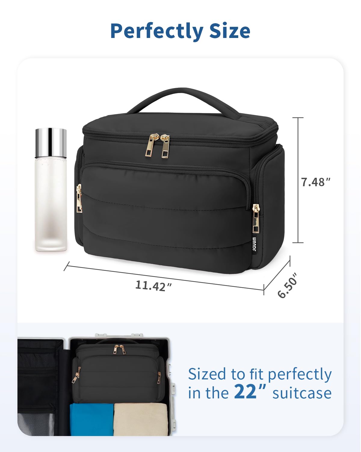WANDF travel toiletry bag features water-resistant quilted fabric
